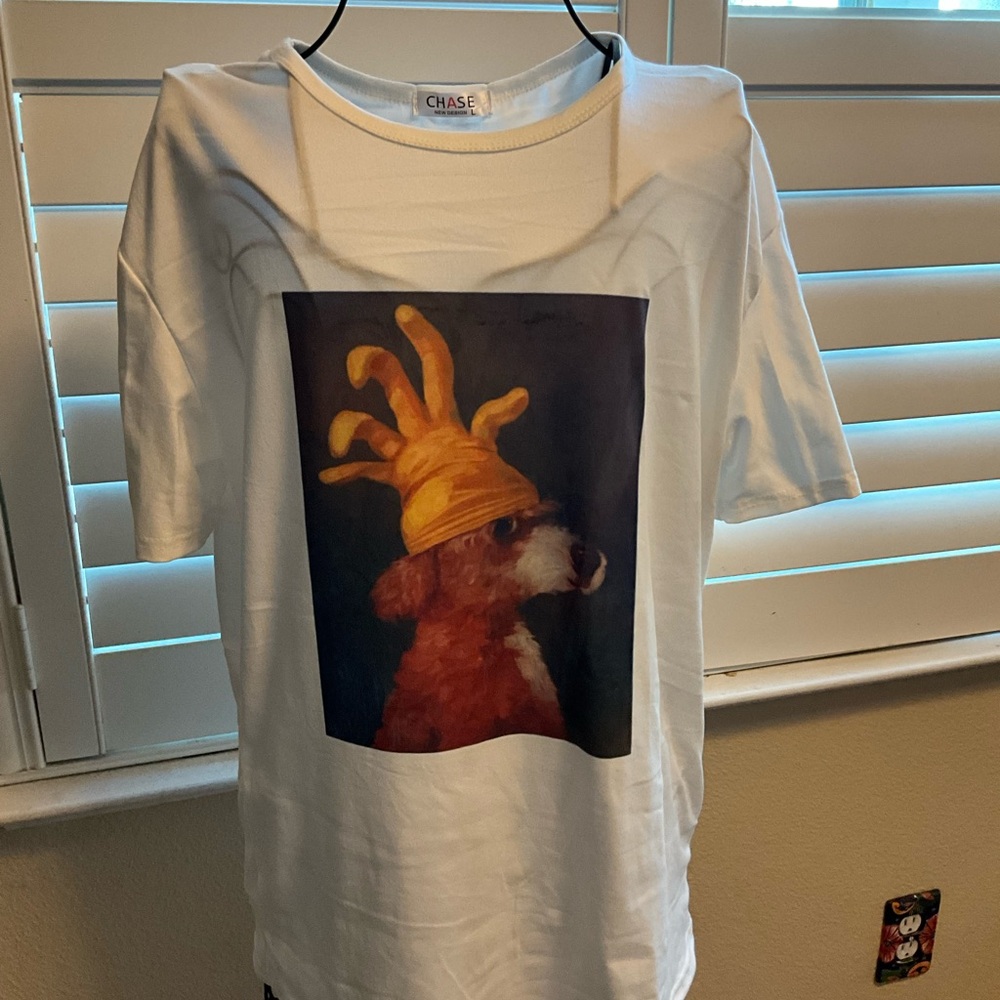 Handmade whimsical Dog print tee shirt large
